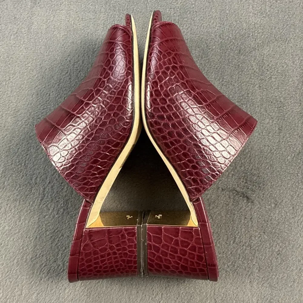TORY BURCH MARTINE croco emboss slide sandal Burguny Claret Size 9C